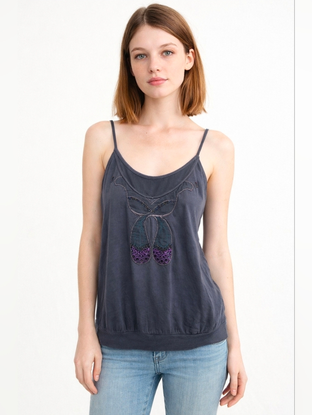NWT Urban Outfitters Silence + Noise Gray Embroidered Butterfly Cami Size S